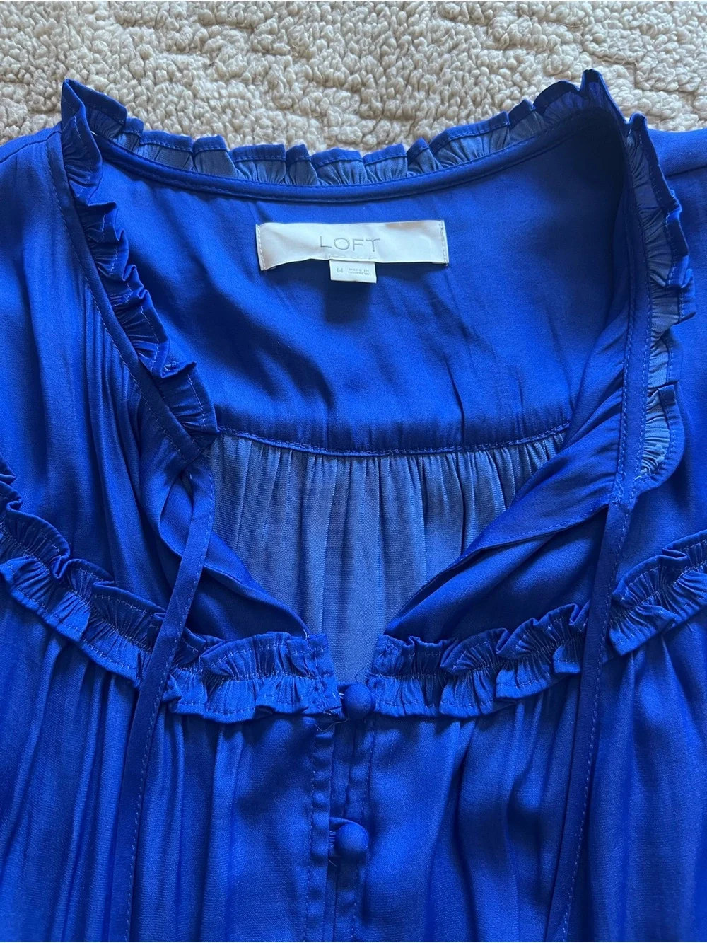 LOFT Royal Blue Ruffle-Trim Button Front Blouse - Picture 2 of 5